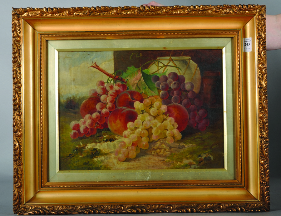 Manner of George Crisp (act.1870-1911) British. Still Life with Fruit on a Bank, Oil on Canvas, - Image 2 of 3