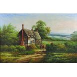 W... Collins (20th Century) British. A Country Landscape, with a Man and Horse by a Cottage, Oil