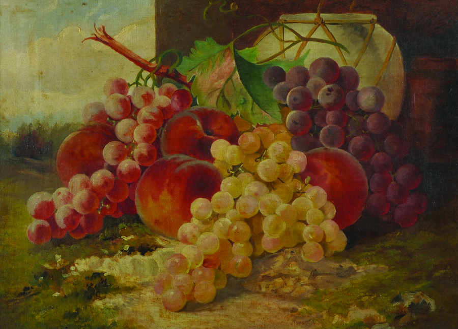 Manner of George Crisp (act.1870-1911) British. Still Life with Fruit on a Bank, Oil on Canvas,
