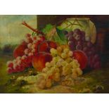 Manner of George Crisp (act.1870-1911) British. Still Life with Fruit on a Bank, Oil on Canvas,