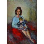 Charles James McCall (1907-1989) British. "Mother and Son", Oil on Artists Board, Signed and