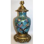 A 19TH CENTURY ORMOLU MOUNTED CHINESE CLOISONNE VASE, fitted for electricity, the vase decorated