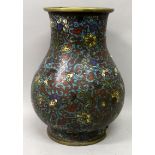 AN ORIENTAL CHAMPLEVE & BRONZE HU VASE, the sides decorated overall with scrolling lotus reserved on