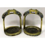 A PAIR OF 19TH/20TH CENTURY CHINESE CHAMPLEVE & BRONZE STIRRUPS, of traditional form, the edges with