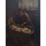 Robert Gemmell Hutchison (1855-1936) OLD LADY WITH BABY IN CRADLE Oil on canvas. Signed. 42cm x