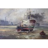 Robert Ernest Roe (1852-1921) THAMES SHIPPING SCENE Oil on canvas. Signed. 49cm x 74cm