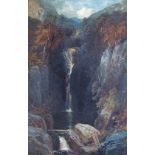 Clarence Henry Roe (1850-1909) WATERFALL IN A MOUNTAINS LANDSCAPE Oil on canvas. Signed. 60cm x