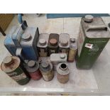 GOOD SELECTION OF OLD OIL CONTAINERS, INC HOOF OIL, CASTROL, REDEX, ETC