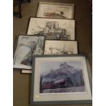 FRAMED AMERICAN RAILWAY PICTURES : COLOURED DRAWING OF GENERAL 4-4-0 WAAM, PAINTING BY RE JAMES