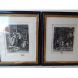 PAIR OF VICTORIAN STYLE FRAMED PRINTS ' THE STIRRUP CUP AND CONNOISSEURS. DATE ON FRAME AT REAR 15/