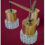 TWO PAIRS OF STYLISH 1960S ITALIAN BOOMERANG DESIGNER CEILING LIGHTS AND 3 SPARE GLASS SHADES