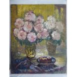 ARNIS MAZITIS, LARGE OIL ON CANVAS, STILL LIFE FLOWERS, SIGNED TOP R.H. CORNER APPROX. 101 X 81 cm