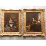 PR. OILS ON CANVAS, (E.MANN 1864?) EACH DEPICTING INTERIOR COTTAGE SCENES IN GOOD QUALITY GILT
