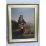 EARLY 19TH CENTURY ENGLISH SCHOOL OIL ON PANEL DEPICTING YOUNG GIRL IN LANDSCAPE SCENE APPROX. 41