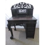 LATE 19TH CENTURY ORIENTAL EBONISED DESK, ORNATE DECORATION, BALL AND CLAW FEET (IN KIT FORM!)