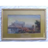 WATERCOLOUR DEPICTING CASTLE AND RIVER SCENE, SIGNATURE J.L.HART, J. LAURENCE HART 1830-1907 APPROX.