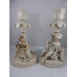 PR. CONTINENTAL FIGURAL CANDLESTICKS WITH GOLD ANCHOR MARK, APPROX. 19 cm