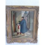 OIL ON BOARD, POSSIBLY DUTCH, DEPICTING A MAN PLAYING BAGPIPES APPROX. 25 X 32 cm