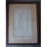 SIR WILLIAM ROTHENSTEIN SKETCH 'DRAPED SEATED NUDE' APPROX. 15 X 9.5 ins. MATHON GALLERY INVOICE '