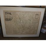 FRAMED MAP OF WORCESTERSHIRE AND ITS HUNDREDS, PART COLOURED, EMMAN. BOWEN, DEDICATED TO THE RIGHT