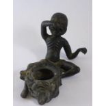 SMALL, VERY GOOD QUALITY, FIGURAL INKWELL FEATURING A FIGURE, POSSIBLY JAPANESE, WITH GLASSES