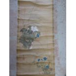 CHINESE SCROLL DEPICTING BIRD AND FLORAL DECORATION, APPROX. 140 X 51 cm