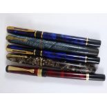 CONWAY STEWART MARBLED FOUNTAIN PEN WITH 14K NIB, PARKER DITTO, MODERN WATERMAN FOUNTAIN PEN AND