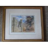 DAVID COX SNR. RWS WATERCOLOUR 'HADDON HALL' WITH GALLERY LABEL OF AUTHENTICATION, APPROX. 29 X 22