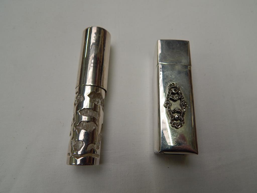 SILVER 925 PERFUME BOTTLE WITH DECORATION & INSETS, PLUS WHITE METAL SIMILAR