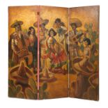 Richmond Kelsey (1905-1987 Oxnard, CA) Folding Screen with early California Theme, signed lower