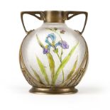 A German Art Nouveau cast brass-mounted art glass vase, Carl Deffner Circa 1900, Esslingen, with