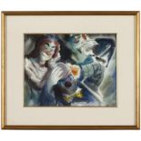 20th Century American 'Clowns Making Up", signed illegibly lower right, titled verso, watercolor