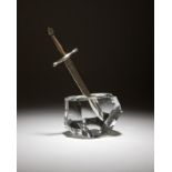 A Steuben ''Excalibur'' paperweight & paper knife Mid 20th century, the cut crystal paperweight