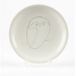 Ceramic plate designed by Pablo Picasso, owl Circa 1960s, printed signature to verso ''Picasso'' and