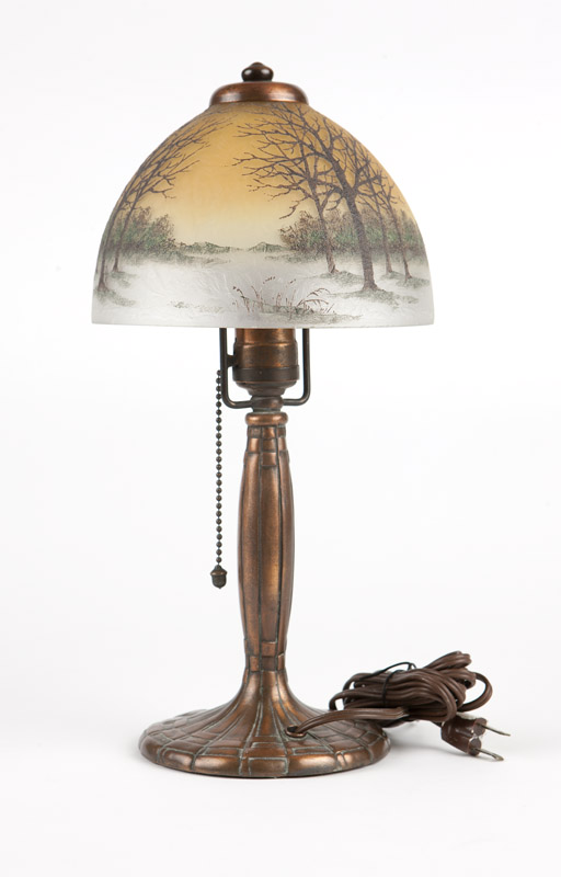 A Handel painted art glass boudoir lamp First quarter 20th century, the shade inscribed ''Handel - Image 3 of 7