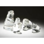 Five Steuben art glass beavers Second half 20th century, each etched to underside ''Steuben'',