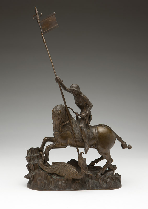 A Continental bronze, St. George and the Dragon  Early 20th century, unsigned, depicting St.