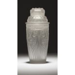 Rene Lalique ''Coqs et Raisins'' cocktail shaker Designed 1928, tumbler signed ''R. Lalique