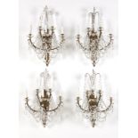4 Louis XVI-style crystal & bronze wall sconces First half 20th century, French, each surmounted