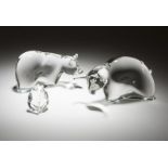 Three Steuben art glass animals Each circa 1990s, each crystal figure with etched signature to