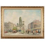 20th Century German School German street scene with figures, signed indistinctly lower right, oil on