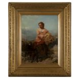 James J. Hill (1811-1882 British) Young girl holding wheat with a goat, signed and dated lower left: