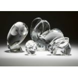 A group of Orrefors and Steuben art glass animals Second half 20th century, comprising: two