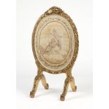 French Aubusson tapestry and giltwood fire screen Second half 19th century, the oval ribbon and