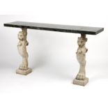 A carved white and black marble console table Second half 19th century, possibly English, with a