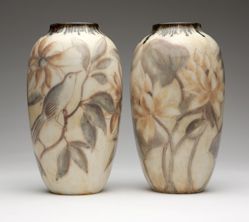 A near pair of Rookwood vases, Jens Jensen Circa 1948, Cincinnati, OH, impressed ''RP'' monogram