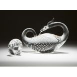 Two Steuben art glass dragons Each circa 1980s, each crystal figure with etched signature to