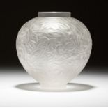 A Rene Lalique ''Gui'' art glass vase Circa 1920, molded signature to underside ''R. Lalique'',