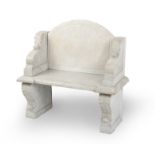 An Italian white Carrara marble garden bench Late 19th/early 20th century, the curved back over dual