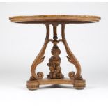 An Italian marquetry birdseye maple parlor table Late 19th/early 20th century, the scrolling